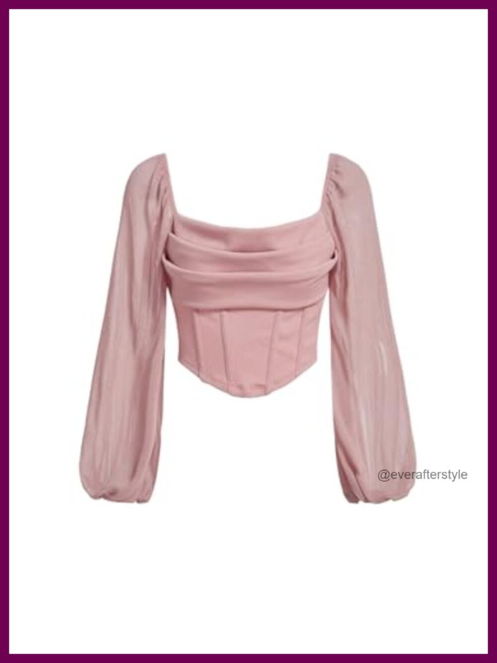 Women's Square Neck Mesh Long Sleeve Corset Crop Top
